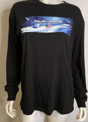 Polo Ralph Lauren Black LS T Shirt NWOT L Graphic Mountain
