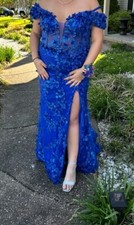 Ladivine by Cinderella Royal Blue Off The Shoulder 3D Applique Floral Gown 18