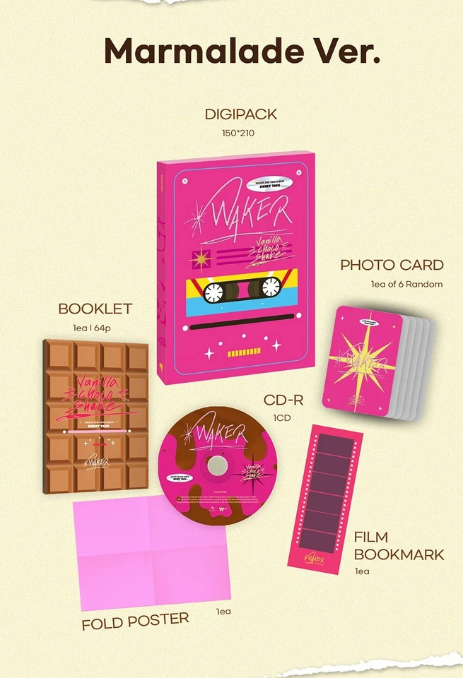 K-POP WAKER 2nd Mini Album Sweet Tape CD+64p Book+P.Card+Sticker+Poster+B.Mark Foto 3 de 4