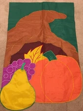 Harvest Time Autumn House Flag Cornucopia Fall 28" x 40" Pumpkin Grapes Pear EUC