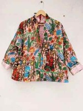 Handmade Kantha Jacket Quilted Short Kimono Women Wear White Frida Khalo pink