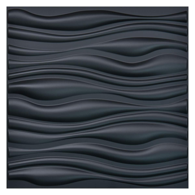 Art3D Pvc Wave Board Textured 3D Wall Panels, Black, 19.7" X 19.7" (12