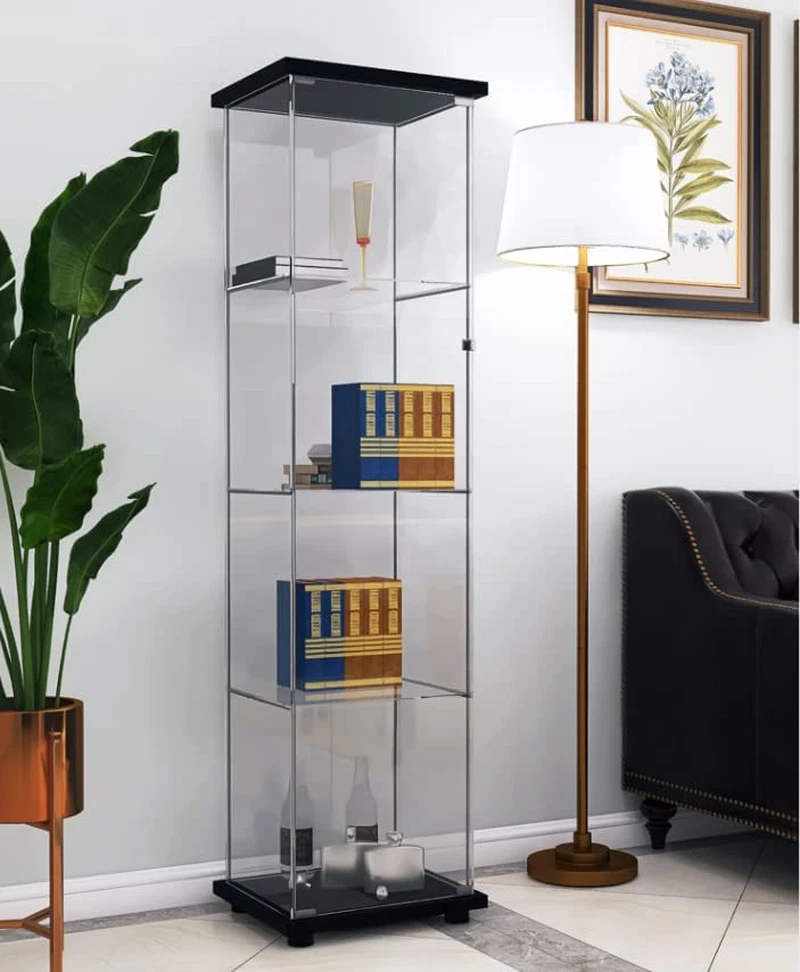 Glass Display Cabinet 4 Shelves with Door Easy to Install Solid