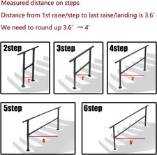 2/3/4/5/6 Steps Handrails Stair Railing Outdoor Iron Handrail Adjustable Height