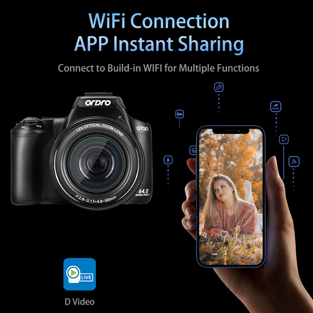 ORDRO G700 4K 64MP WiFi Digital Video Camera Camcorder 12X Optical