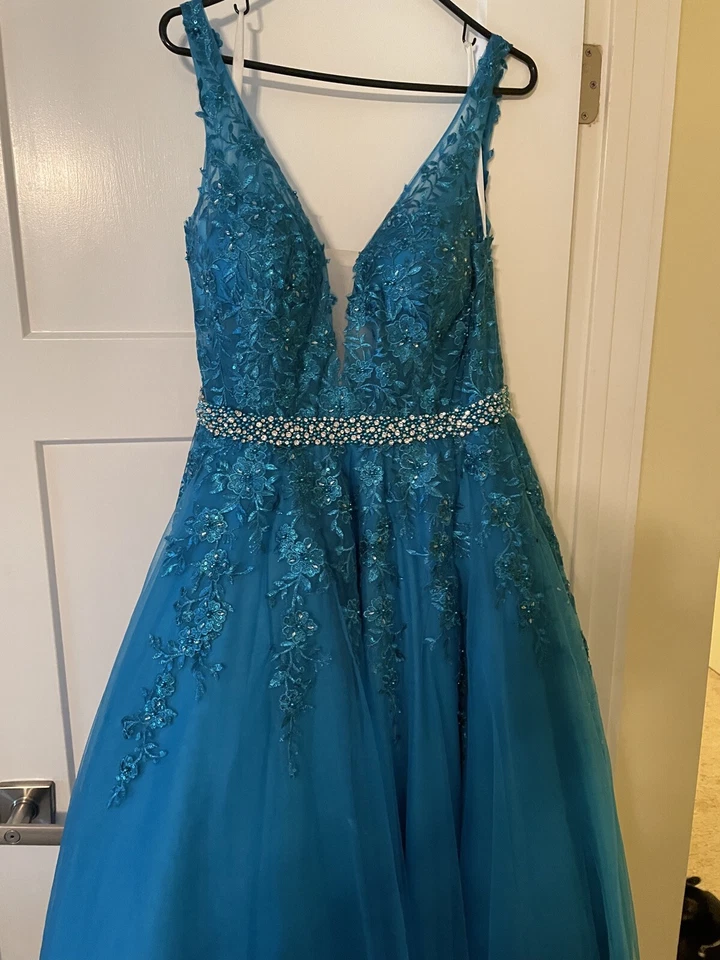 Jovani Prom Dress Formal Dress Pageant Size 14 Teal Blue Like New - Image 3 of 4