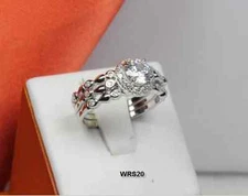 STERLING SILVER CZ PAVE BRIDAL ENGAGEMENT RING WEDDING RING SET HALO RING SET❤❤ 