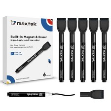 Magnetic Black Dry Erase Markers, 6 Count Fine Tip Whiteboard Markers with Er...