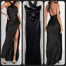 LULUS Start of Forever Black Satin Halter Mermaid Maxi Dress Size LARGE**NWOT