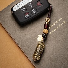 Vintage Hollow Brass Buddha Bottle Sutra Cylinder Pendant Car Keychain Ring