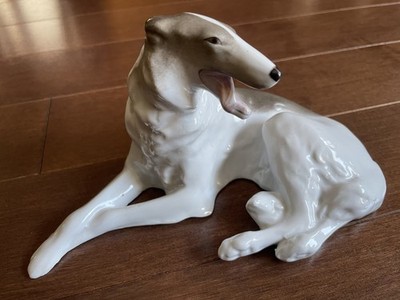 Vintage Porcelain Borzoi Figurine LFZ Lomonosov? Russian Wolfhound Sighthound