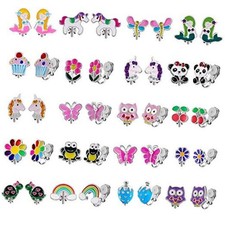20 Pairs Kids Clip-on Earrings - Cute Animal Designs, Non 1-vibrant color
