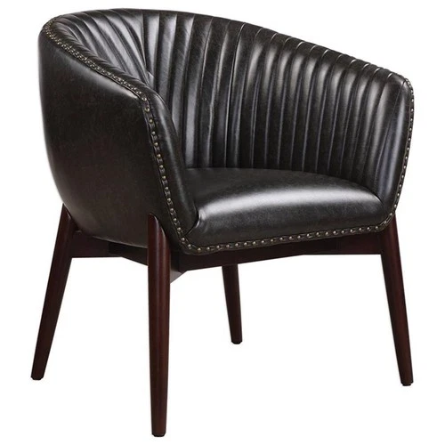 Uttermost Anders Faux Leather and Wood Accent Chair in Black and Brass - Picture 1 of 9