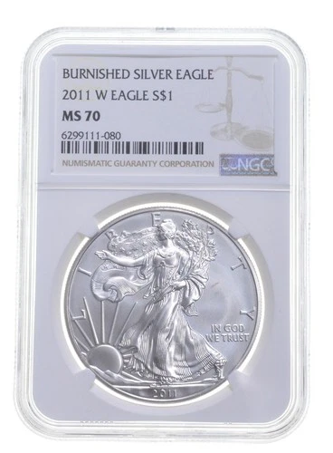 2011-W BURNISHED SILVER EAGLE MS70 NGC CLASSIC BROWN LABEL *8849