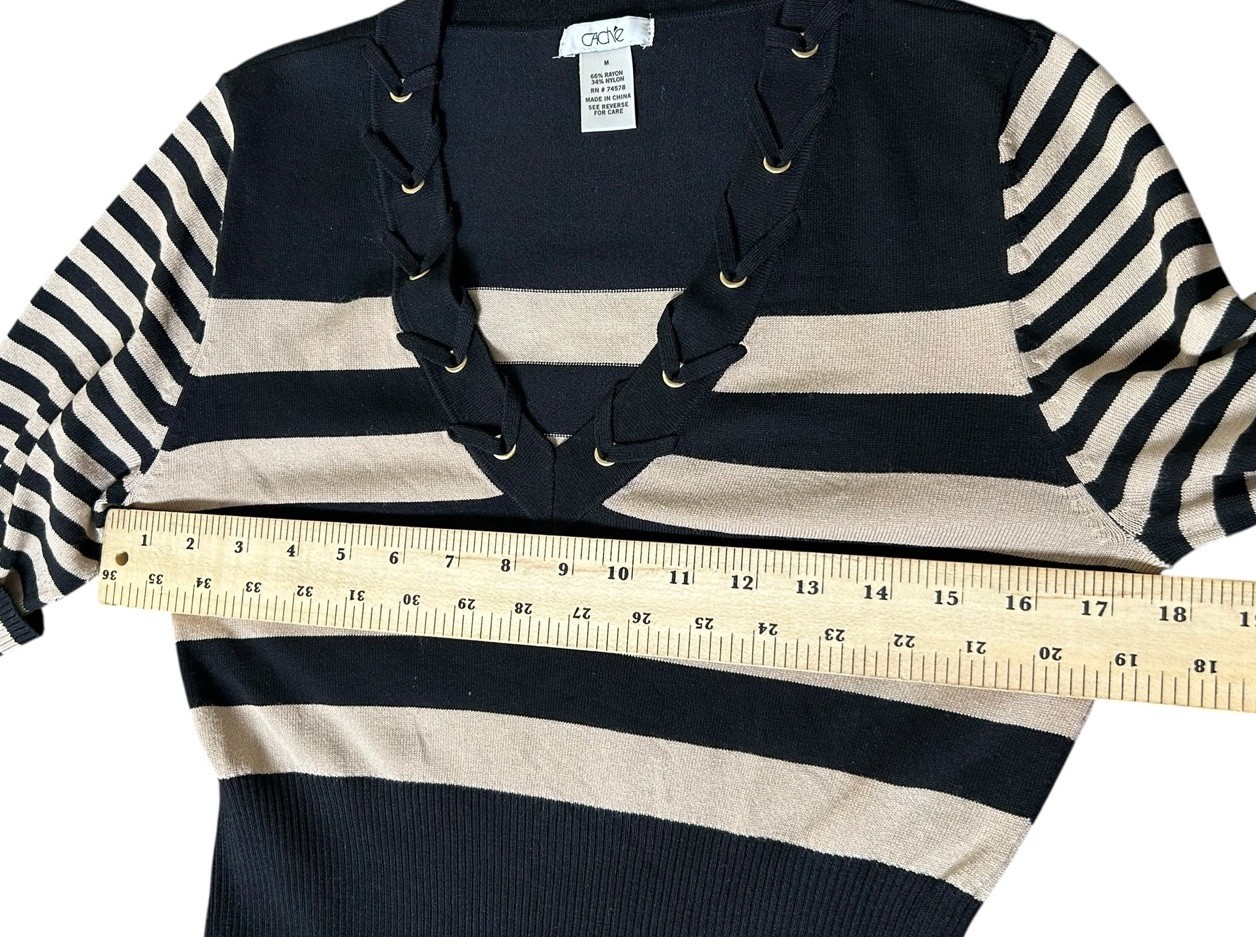 Cache Form Fitted Top Size Medium Black Beige 3/4… - image 9