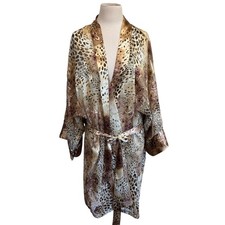 Delicates Kimono Robe Womens XL Brown Animal Print Paisley Satin Belted Lingerie