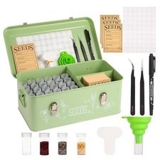 60 Slots Seed Organizer Storage Box with 3 Compartments,Large Metal Garden Se...