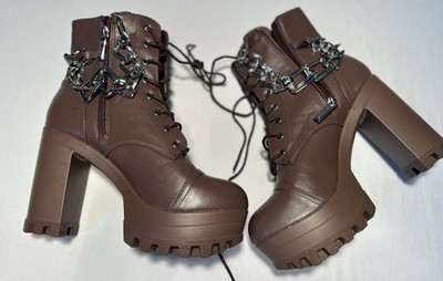Cape Robbin Women s Lace Up Block Heel Ankle Boots Mocha Brown Size 9 Platform
