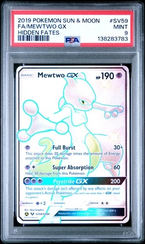 2019 POKEMON SUN & MOON HIDDEN FATES #SV59 FULL ART/MEWTWO GX PSA 9