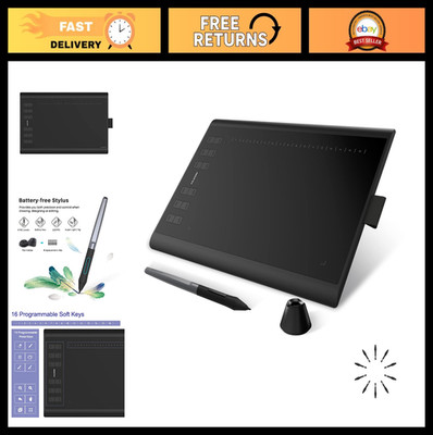 Graphics Drawing Tablet 10x6.25'' with 8192 Pressure Sensitivity & Battery-Free S