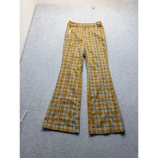 Yellow Plaid Flare Pants Womens High Rise Mustard Tartan Wide Leg Trousers