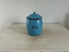 Alte bauchige Emaille Dose“Tea“ Shabby Blau Vintage Behälter Brocante Emaile