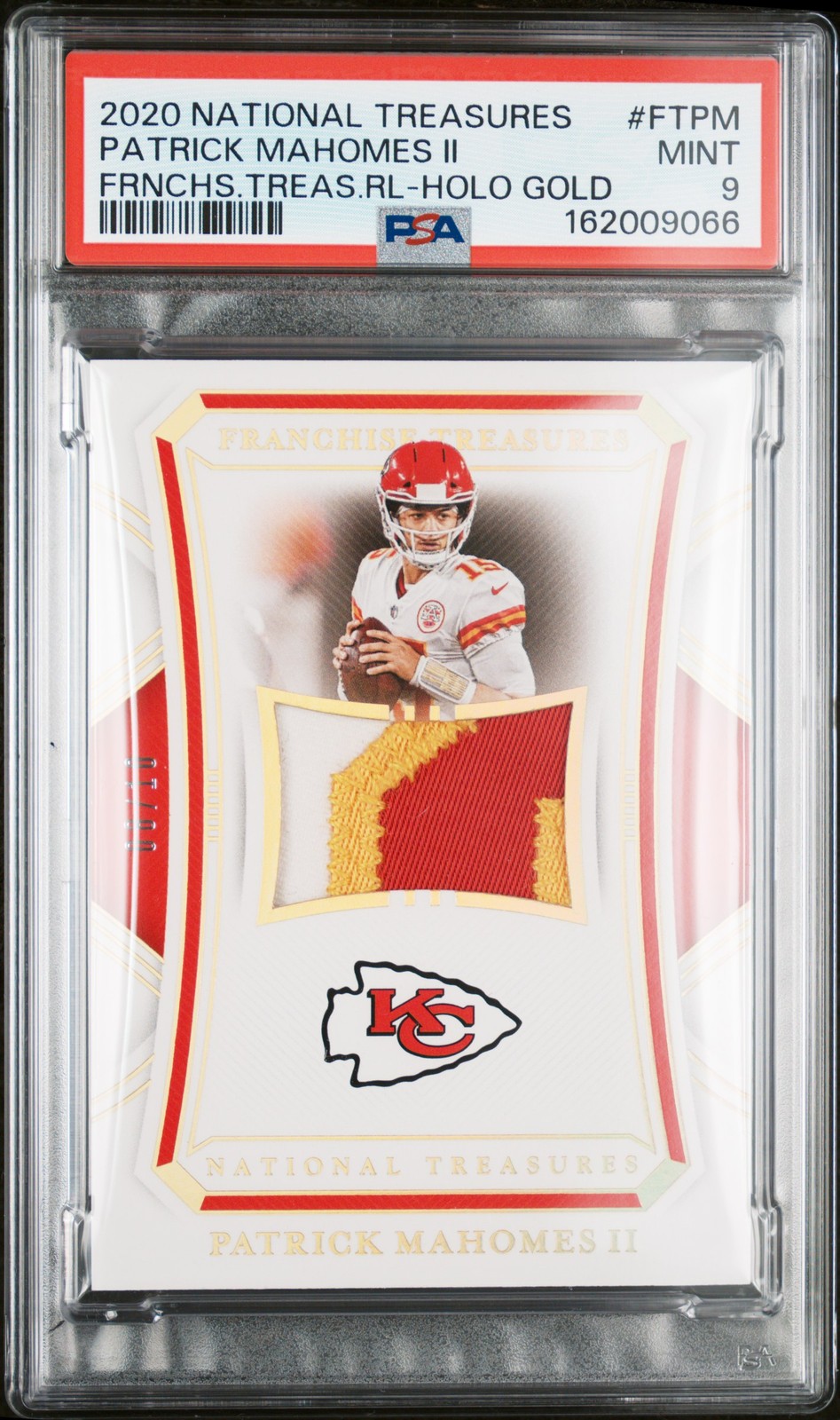 2020 NATIONAL TREASURES FRANCHISE TREASURES RELICS PATRICK MAHOMES II 8/10 PSA 9