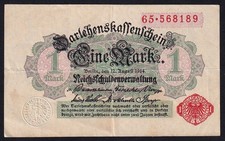 Germany 1 Mark 1914 Vintage WWI Paper Money Banknote Currency Note Pick 50 VF