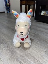 FAO Schwarz Llama Alpaca Plush Furry White Laying W Rainbow Blanket 10"