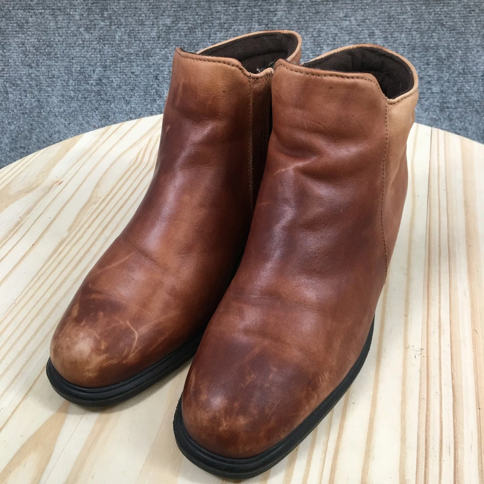 Botas Martino para mujer 8,5 EE informales con cremallera lateral botín al tobillo cuero marrón tacones bajos Foto 3 de 4