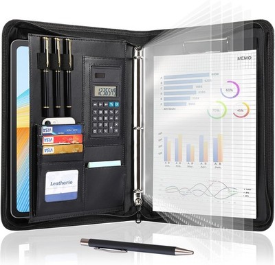 Vegan Leather Business Portfolio with Zipper Padfolio - 13 Inch Tablet Organizer