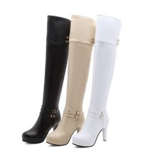 Womens Over Knee High Stilettos Heel Zip Up Winter Riding Biker Boots Shoes