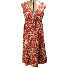 Eddie Bauer 100 Cotton Floral V-Neck Dress Sleeveless High Tie Waist Lined S
