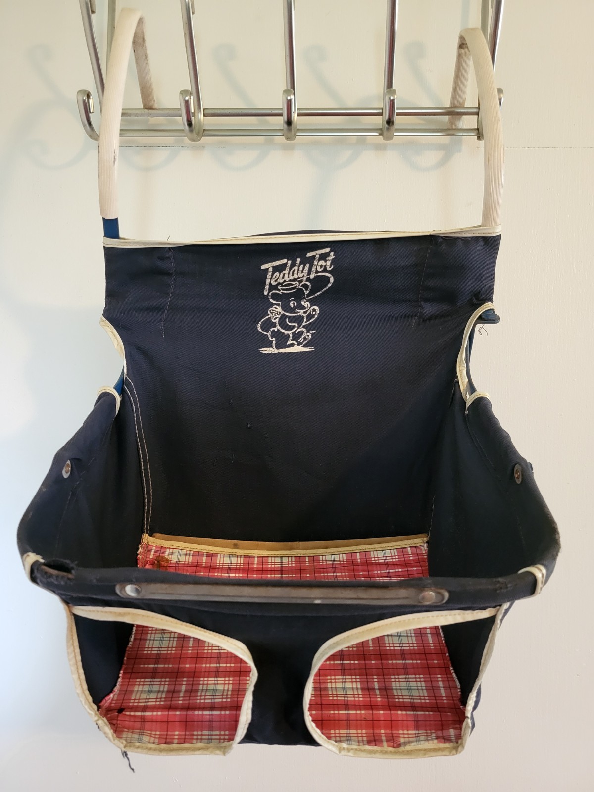 Antique 1950s Teddy Tot Baby Car Seat Canvas Metal Booster Chair No. 53 RARE!