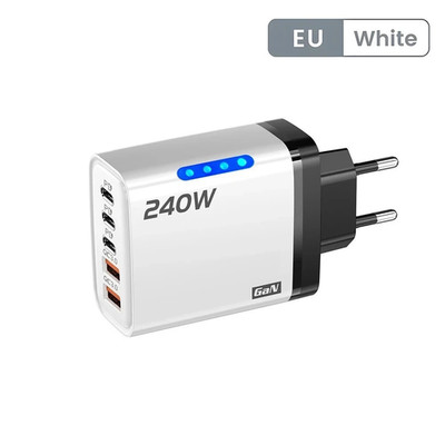 240W GaN Schnellladegerät- 5-in-1 USB & Type-C Ladeadapter mit LED-Anzeige- Weiß