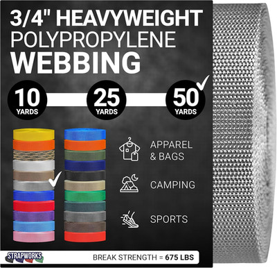 Heavyweight Polypropylene Webbing - Heavy Duty Poly Strapping for Outdoor DIY Ge