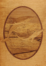 HUDSON RIVER INLAY PICTURE - DOLPHINS - WOOD MARQUETRY by 7 x 10