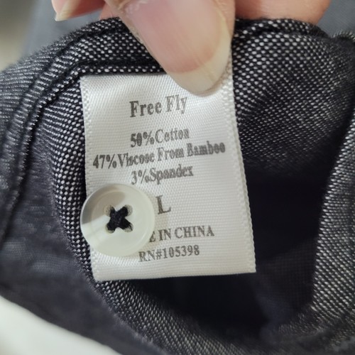 Free Fly Shirt Mens Large Sullivan Bamboo Stretch Button Up Charcoal Chambray - Picture 6 of 16