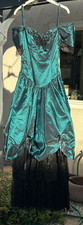 1980s Alfred Angelo Teal Black Layered Lace Satin Formal Prom Dress VTG Size 5/6