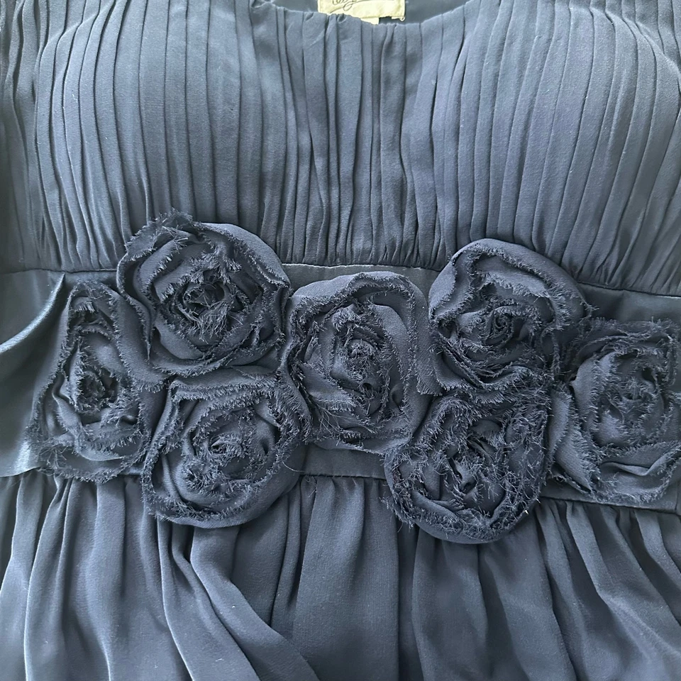 OC OLEG CASSINI женское платье 100% шелк синий шифоновое завышенной талией официальный | 10 - Изображение 3 из 4