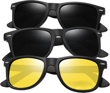 3 Pack Shades for Women Men, All Black Polarized Sunglasses  anti Glare Nigh...