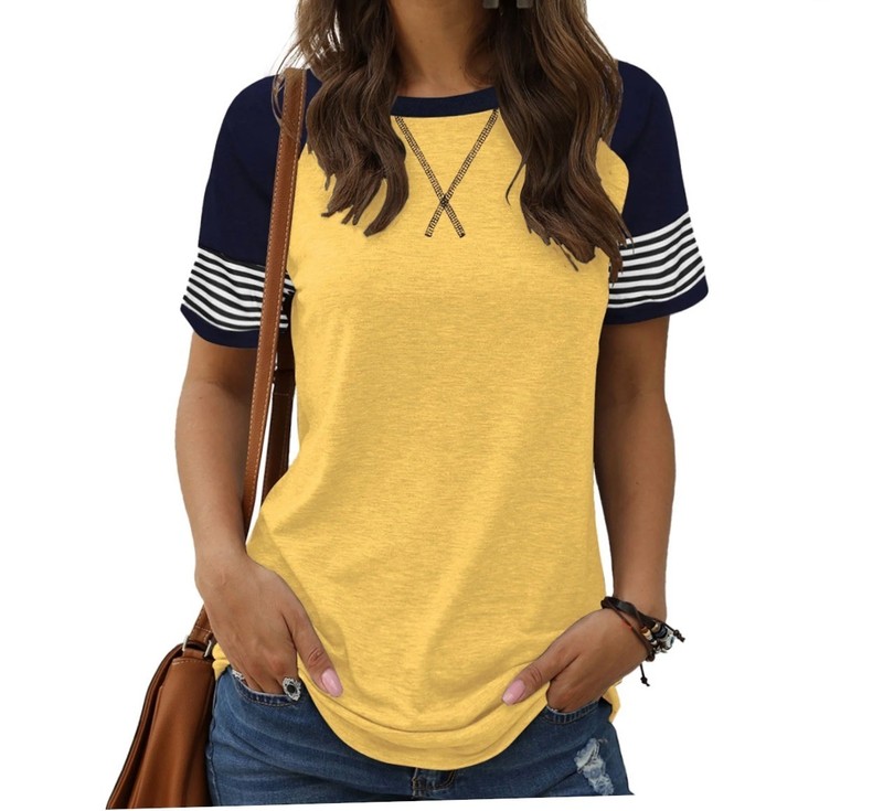 NEW Summer Short Sleeve Tops Color Block Casual Tunic Crew Neck Medium