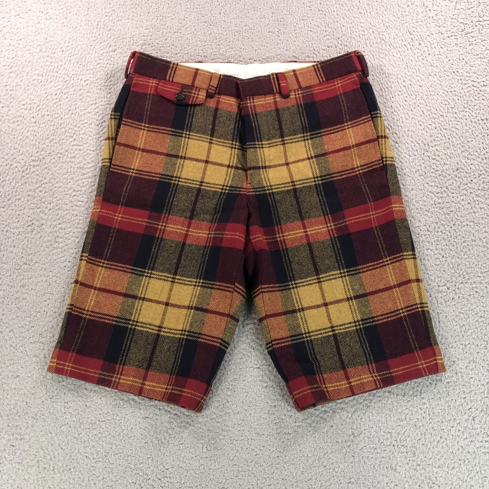 Pantalones Cortos Brooks Brothers Negro Polar Para Hombre BB1 33 Rojo Amarillo Botón de Lana a Cuadros Foto 2 de 4