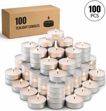 100 Pack Unscented Tealight Candles Smokeless Long Burn White Tea Lights