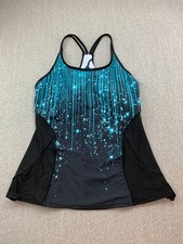 Strappy Triangle Back Tankini Swimsuit Top Womens size XL Black Teal Slimming