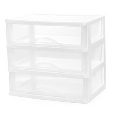Plastic Stackable Storage 3 Drawers, White Bathroom Makeup Organizer with Wid...