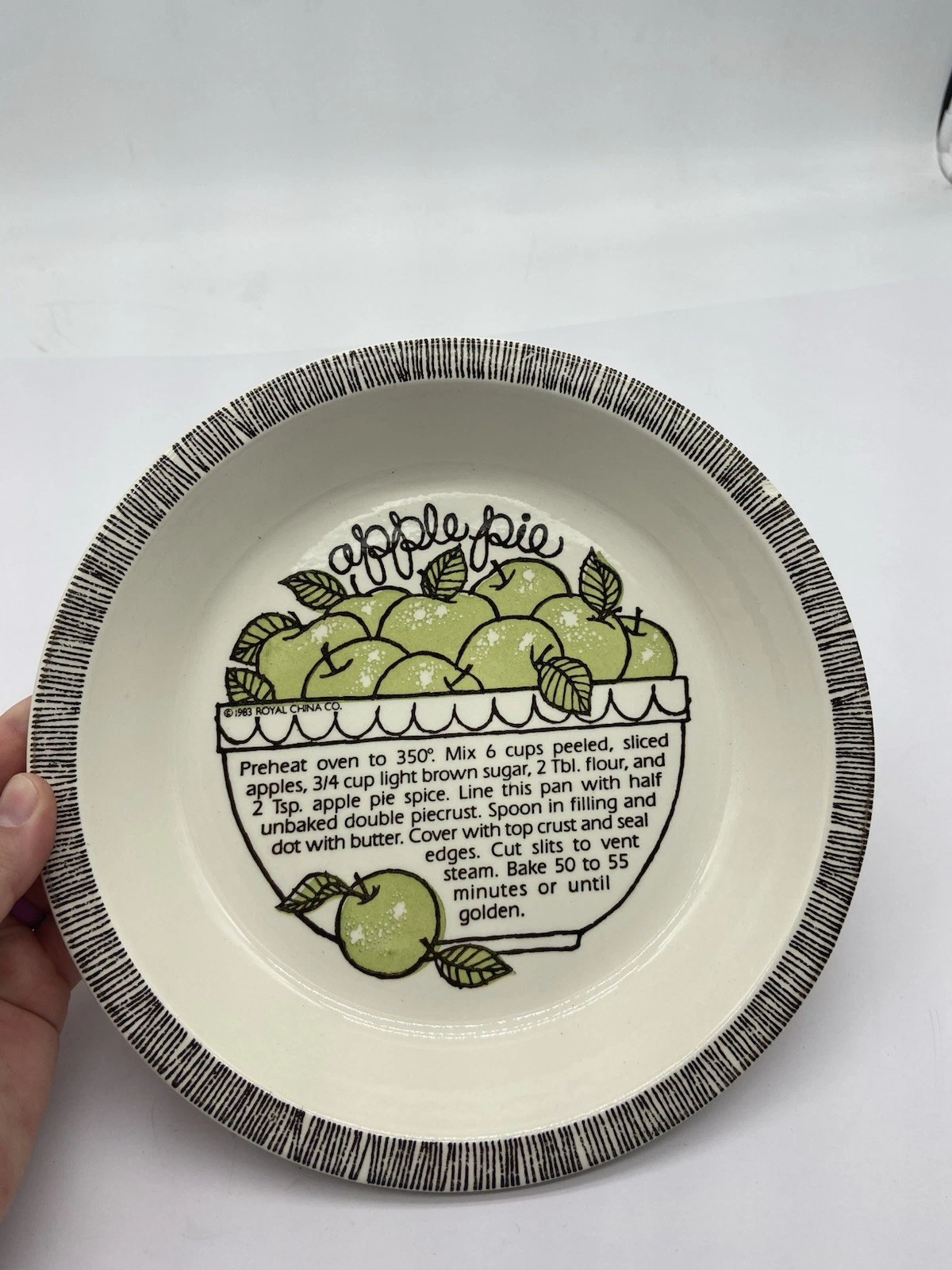 Vintage Royal China By Jeannette Green Apple 2” Deep Dish Pie Plate Recipe 11”