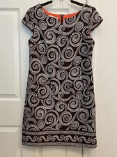 LONDON TIMES Women’s Sheath Dress SZ 8 Brown White Polka Dot Cap Sleeve Pockets