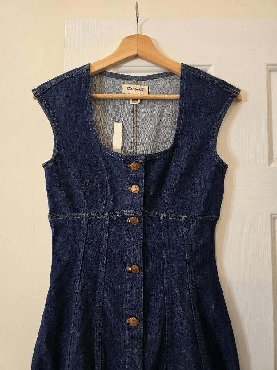 Madewell Denim Square-Neck Midi Dress in Benton Wash 00 NWT | eBay
