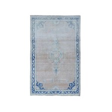 4'7" x 7'6" Pink Worn Wool Hand Knotted White Wash Vintage Karman Rug R87930